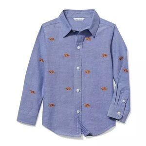 Jamie and Jack Blue Embroidered Tiger Oxford Shirt - Kids 100%cotton